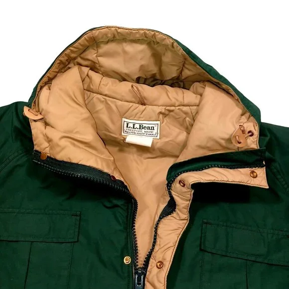 L.L. Bean VTG Green Hooded Parka Zip Snap Pockets Size M Winter Car Coat Mens XL - Picture 4 of 15